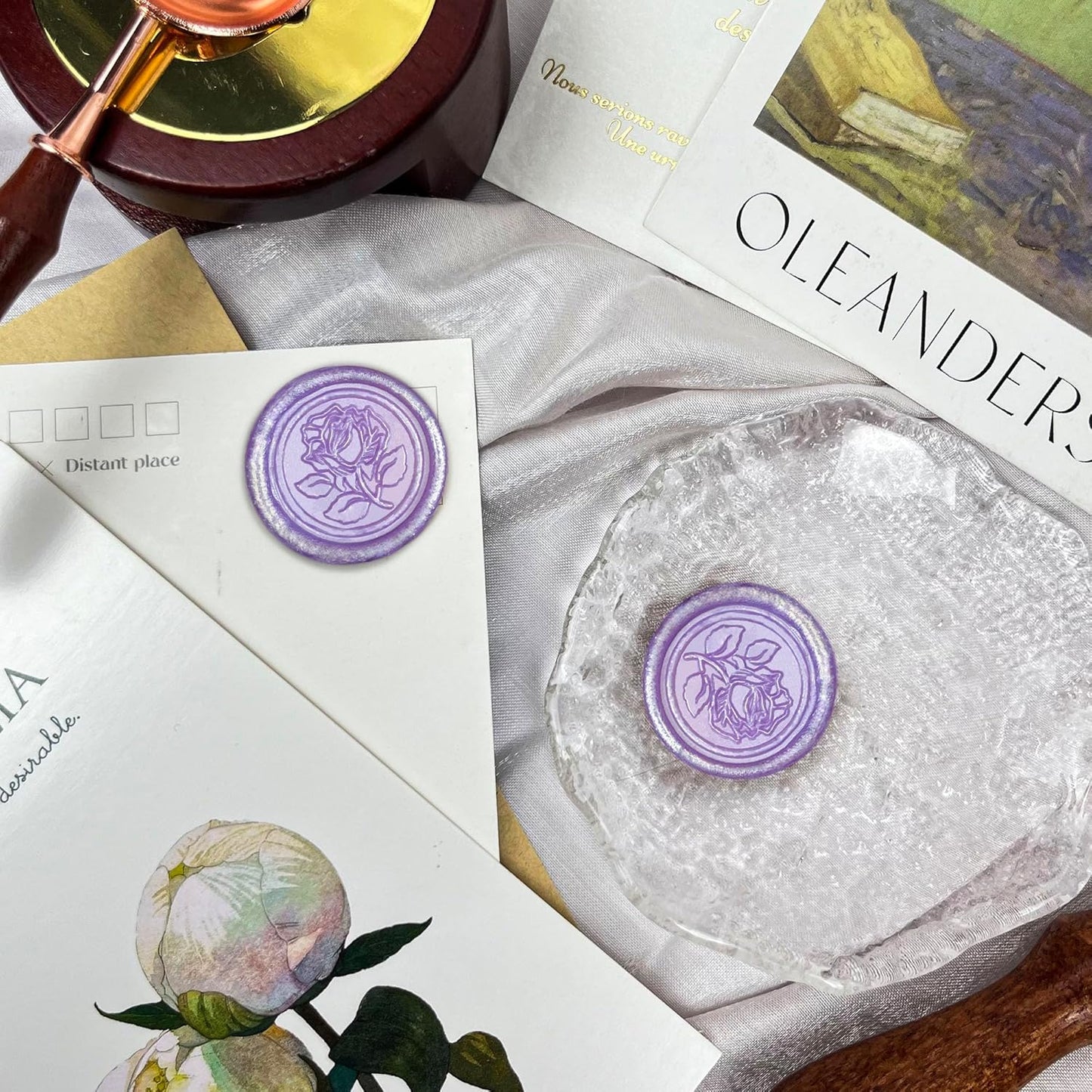 50pcs Purple Metal Vintage Wax Seal Stickers, Waterproof, Self Adhesive, for Wedding Invitations, Envelope, Gift Wrap, Christmas