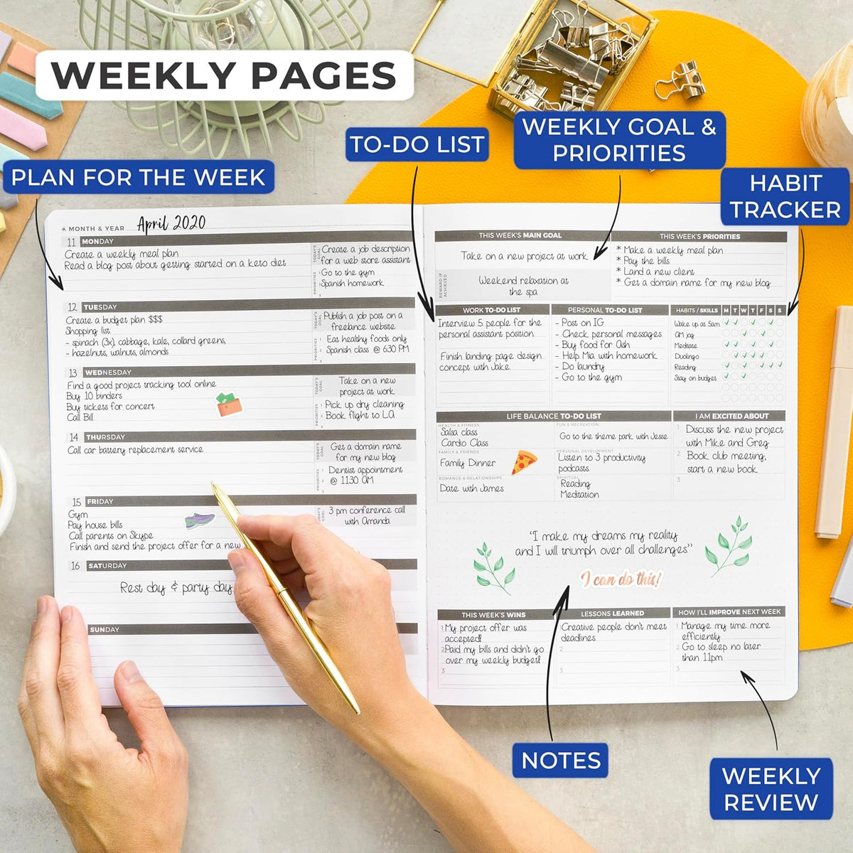 Clever Fox Planner PRO – Weekly & Monthly Life Planner to Increase Productivity, Time Management and Hit Your Goals, 8.5x11″ (Royal Blue)