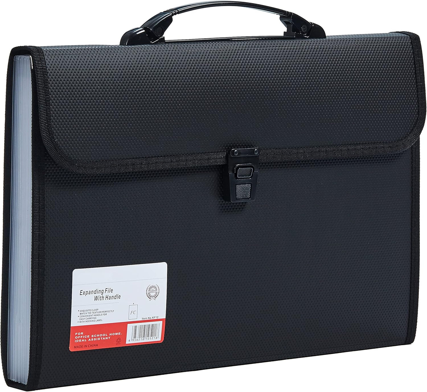 Legal Size 13 Pocket Accordian File Organizer Expanding File Folder for FC A4 Paper, Briefcase File Case with Durable Handle & Buckle Closure for School Home & Business (Black-2)