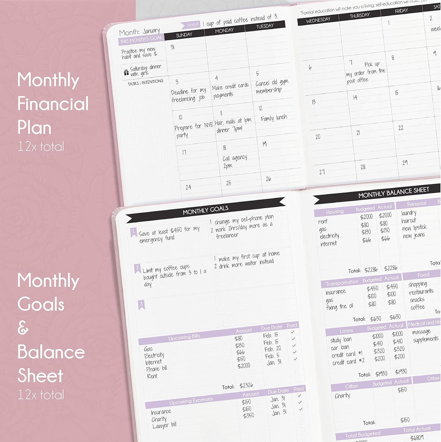 Financial Planner - Monthly Budget Planner & Monthly Bill Organizer | A 12-Month Journey to Financial Freedom | Bill Payment Tracker Organizer, Debt, Expense Tracker & Money Saving with Pockets
