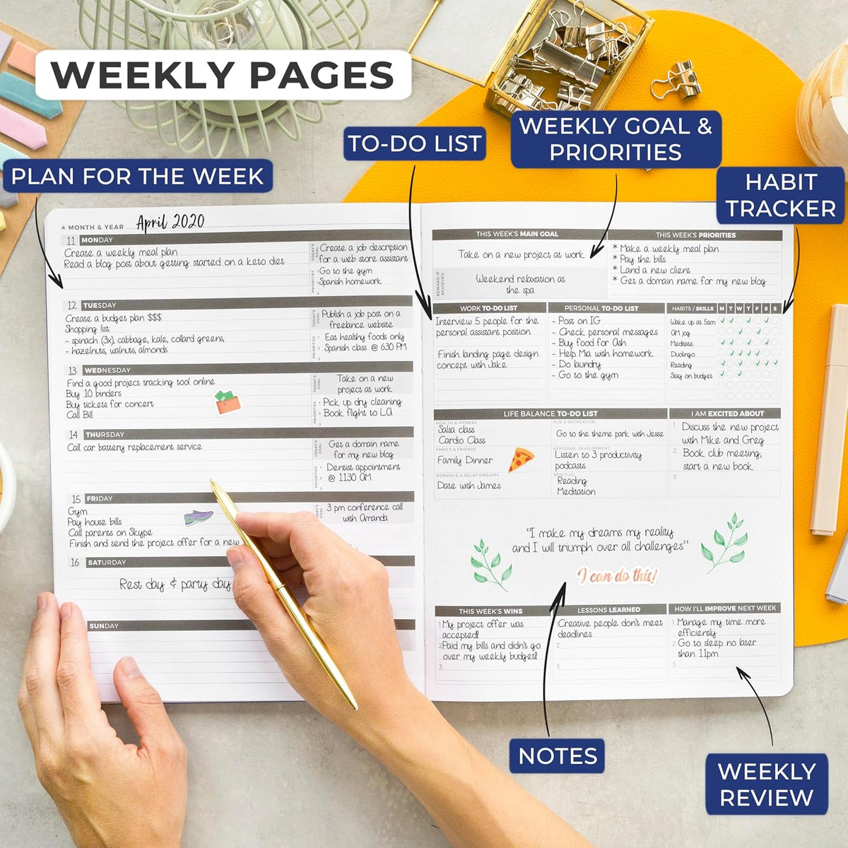 Clever Fox Planner PRO – Weekly & Monthly Life Planner to Increase Productivity, Time Management and Hit Your Goals, 8.5x11″ (Dark Blue)