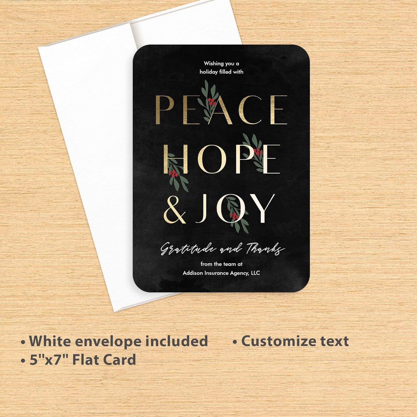 Let's Make Memories Personalized Business Christmas Cards with Envelopes - Premium Quality - 5x7-2025 Holiday Cards & White Envelopes - Peace, Hope & Joy - 15 ct