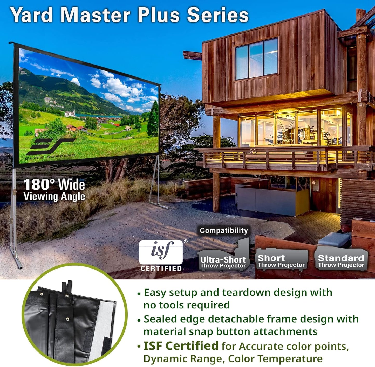 Elite Screens Yard Master Plus, 180-INCH 16:9 Height Setting Adjustable Portable Projector Screen, 4K HD Outdoor Indoor Movie Theater Front Projection, US Based Company 2-YEAR WARRANTY, OMS180H2PLUS