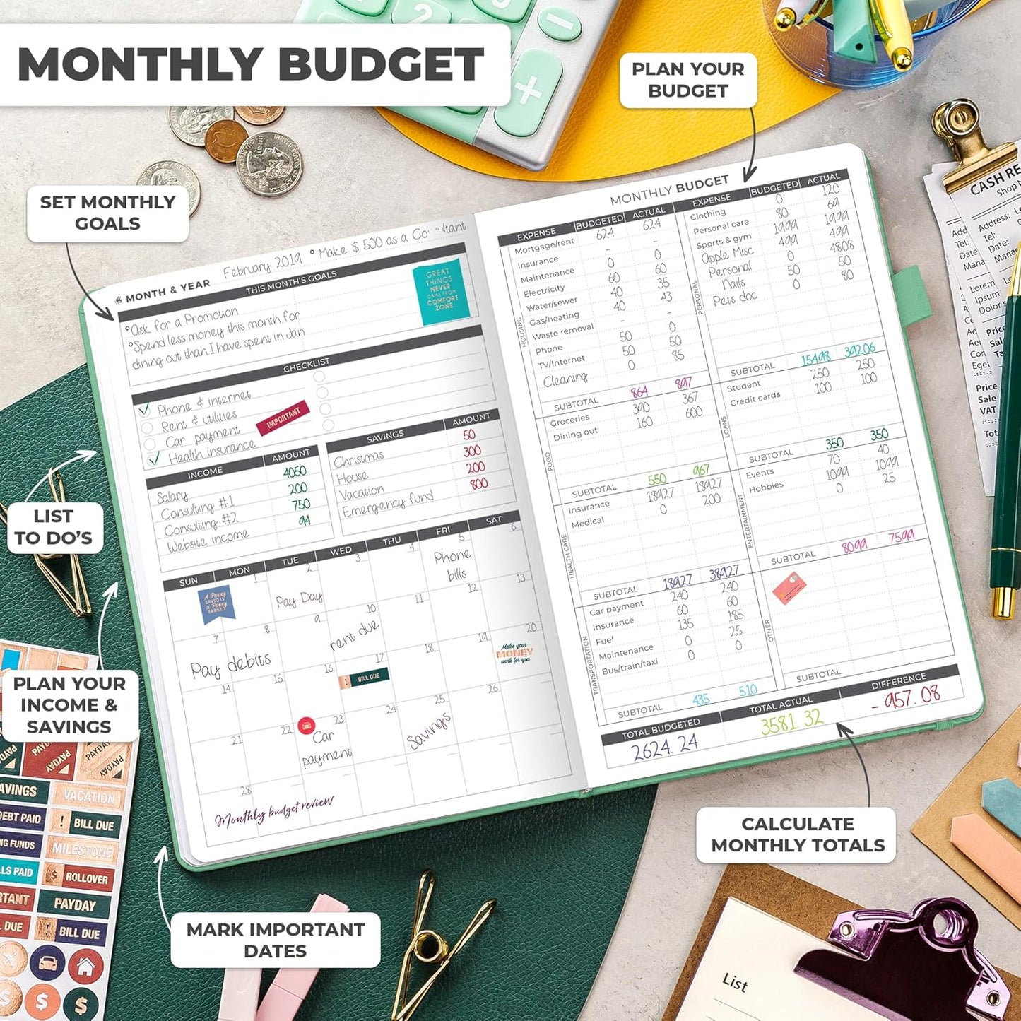 Clever Fox Budget Planner - Expense Tracker Notebook. Monthly Budgeting Organizer, Finance Logbook & Accounts Book, Bill Tracker, A5 (Emerald)