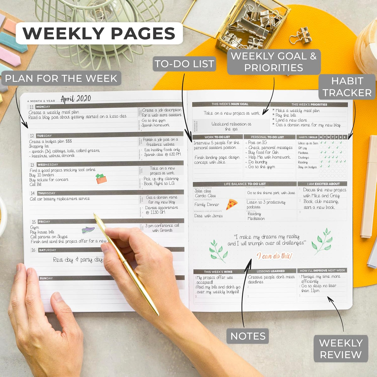 Clever Fox Planner PRO – Weekly & Monthly Life Planner to Increase Productivity, Time Management and Hit Your Goals, 8.5x11″ (Black)