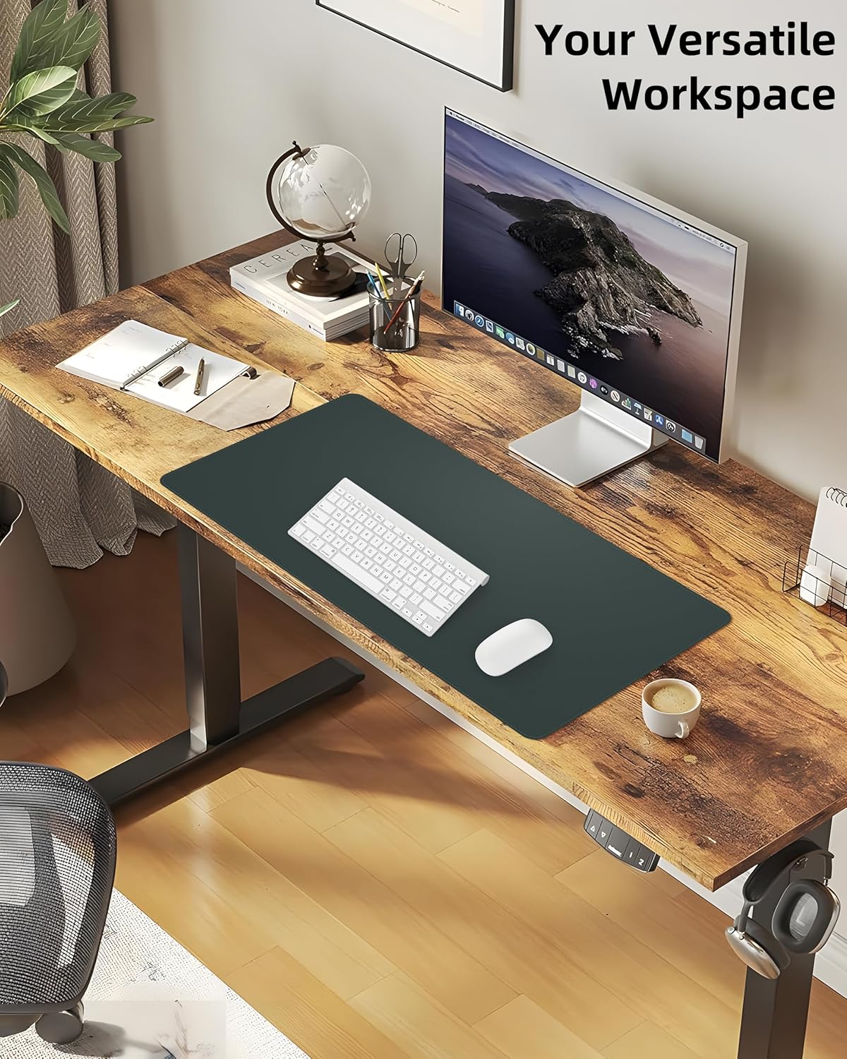 Large Desk Pad Mat - Waterproof Mouse Pad & Desk Protector, Non-Slip XL PU Leather Gaming Mat for Keyboard/Mouse, Stitched Edge with Ergonomic Support, 47"x17" (Dark Green)