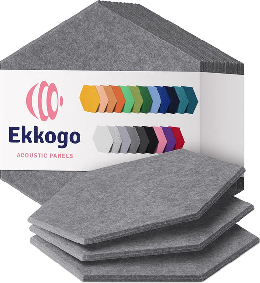 Acoustic Panels 12-Pack - 12"X10.4"X0.4" Sound Panels - High Density Sound Dampening - Pebble Gray Hexagon