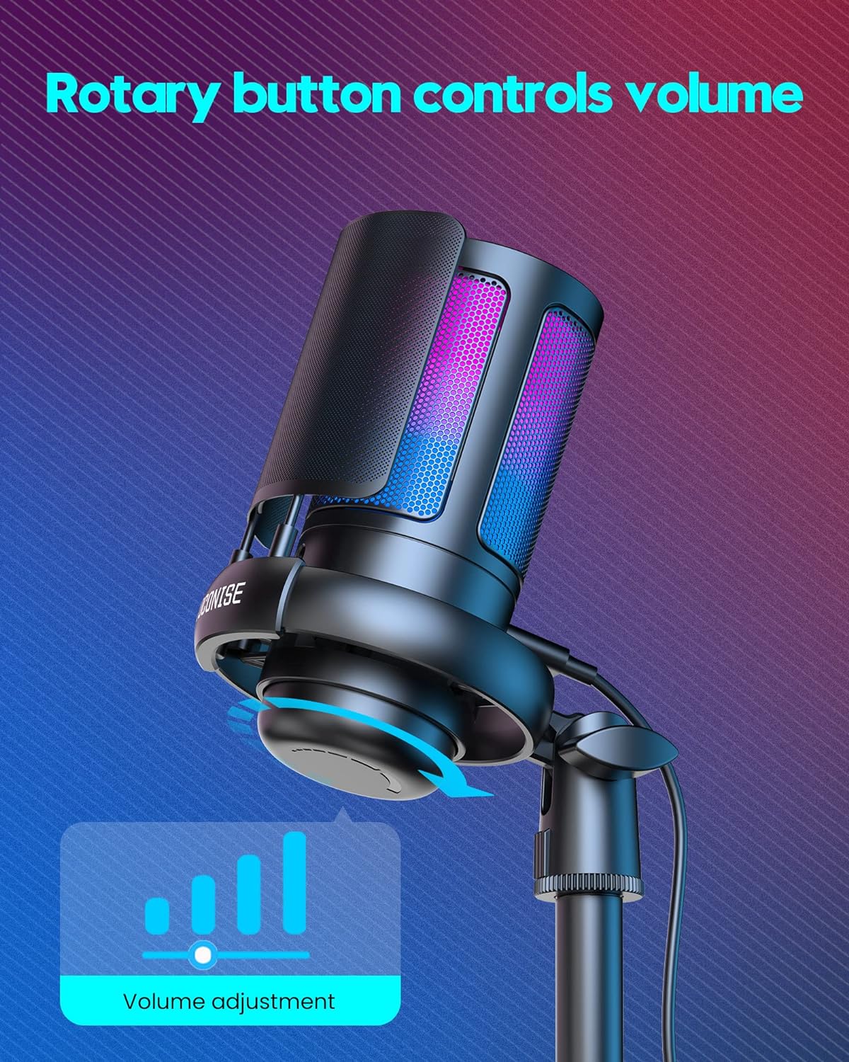 Gaming Microphone, USB PC Mic for Podcasts Videos, Streaming, Condenser Mic with Quick Mute, Tripod Stand, Pop Filter, RGB Indicator, Shock Mount, Rotate gain button, Compatible with PS4/5/PC