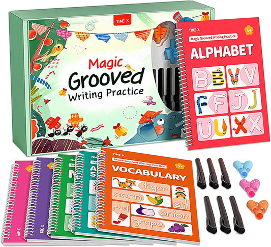 TIME X Magic Grooved Writing Practice Books, Reusable Handwriting Practice Books, Groove Workbooks, Handwriting Practice for Kids 3 +, Large Writing Practice Books (Practice 6-Books)