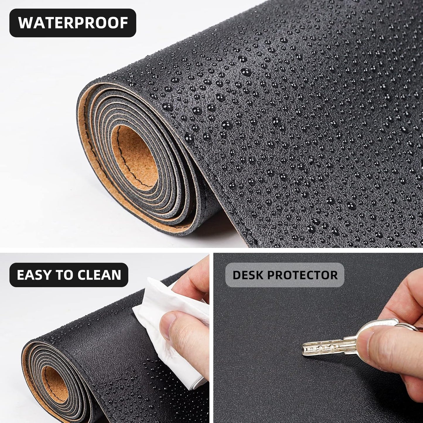 AFIING Leather Desk Pad Protector, Office Desk Mat, Large Mouse Pad, Desk mat for Keyboard and Mouse, Laptop Desk Pad, Waterproof Desk Writing Pad for Office and Home (Black, 23.6" x 13.7")