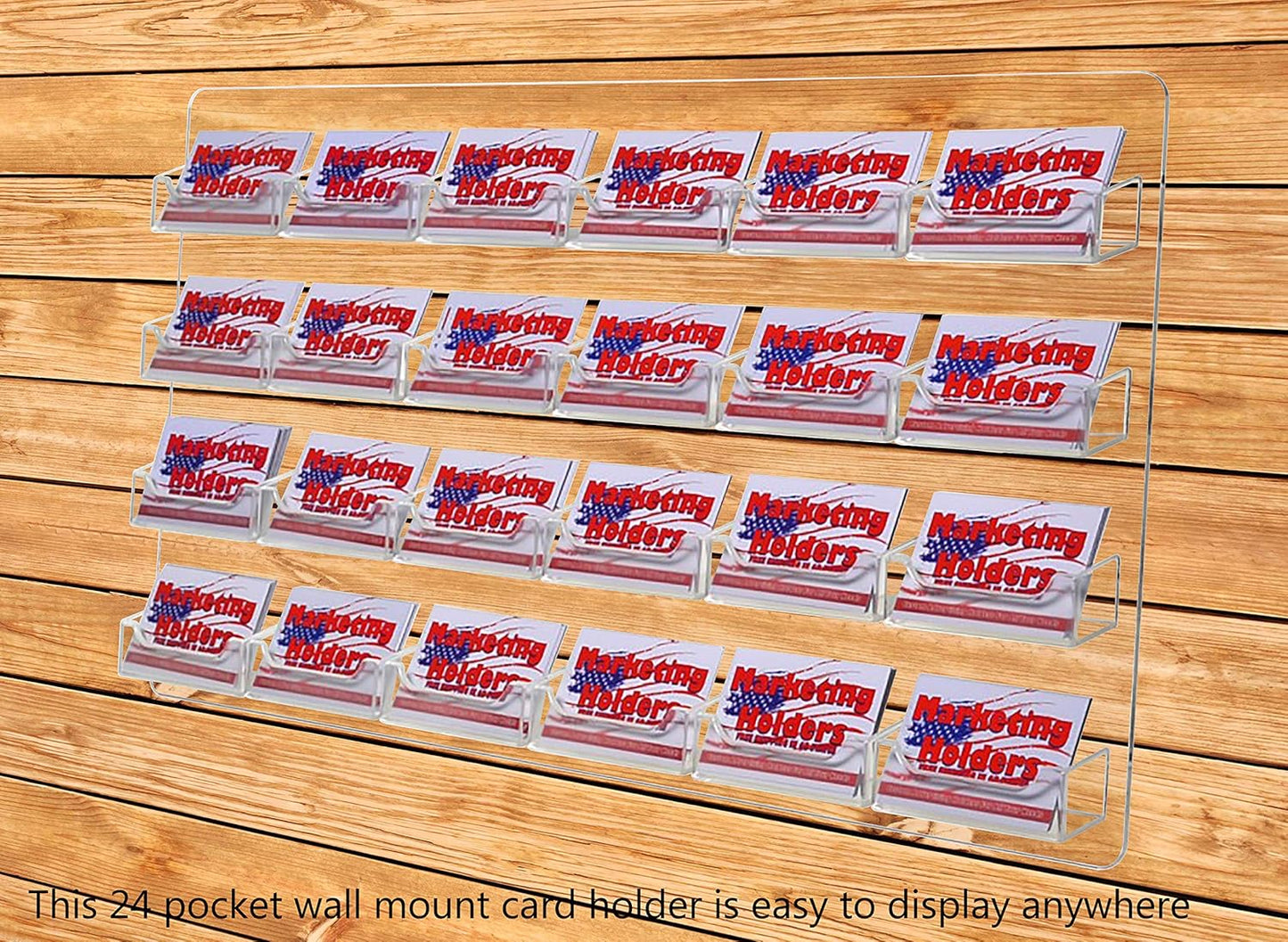 Displays2go Business Card Holder, 24 Pockets, Wall Mount, 0.75-Inch Deep Pockets (Clear Acrylic)