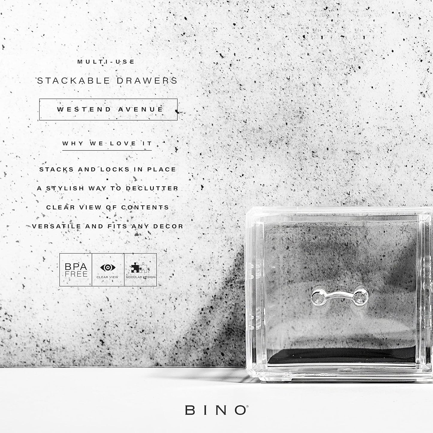 BINO THE MANHATTAN SERIES Acrylic Makeup Drawer Organizer- 2 Drawer Short | Clear Beauty Organizers and Storage| Cosmetic & Makeup Drawer| Home Organization| Jewelry & Vanity Accessories Drawers