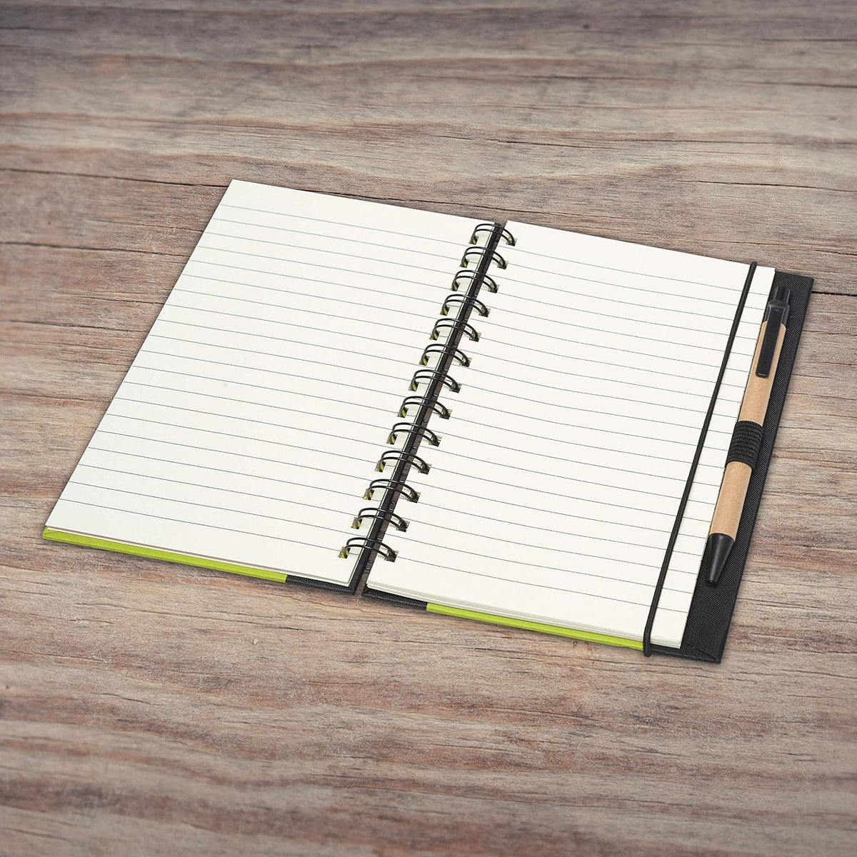 DISCOUNT PROMOS Eco Block Notebooks with Pens Set of 10, Bulk Pack - Perfect for School, Office, Business, Home - Lime Green