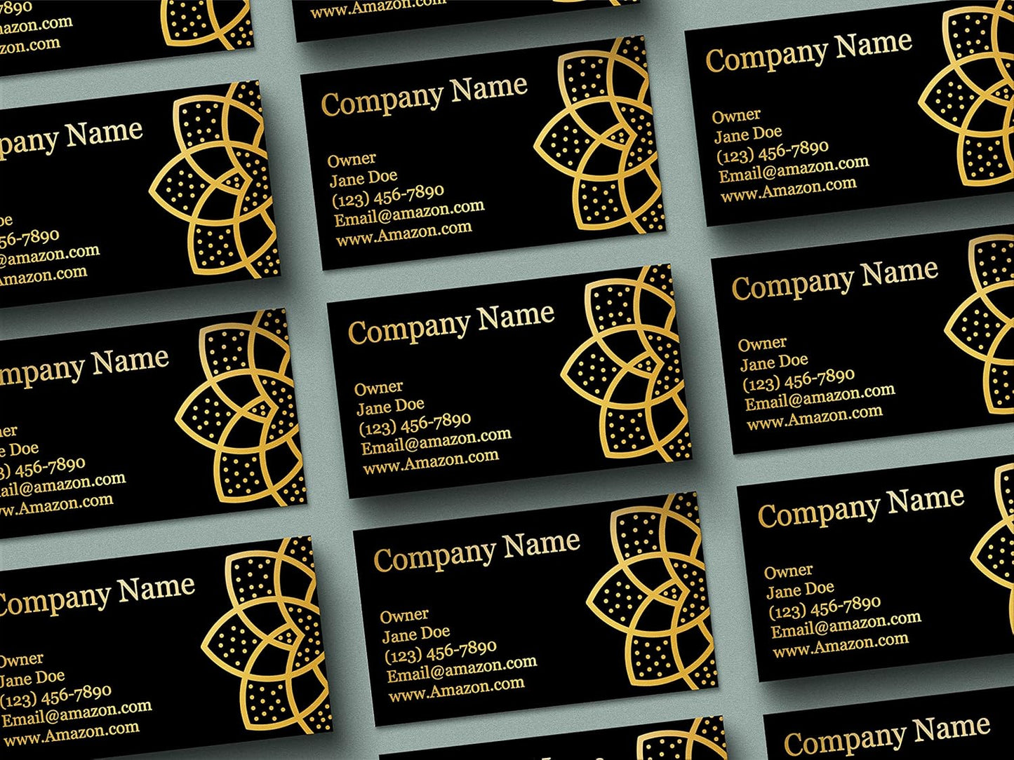 Personalized Black Business Cards With Gold Foil - 100 Pack, 3.5" x 2", 14 PT Thick Sturdy Cards - Unique Shiny Design - Made in the U.S.A. (Gold Lotus)