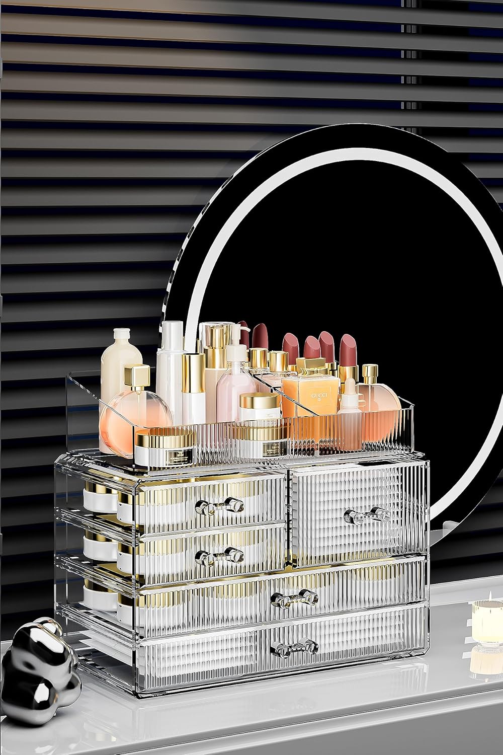 ZHIAI Stackable Storage Drawers, Acrylic Bathroom Counter Organizer Clear Makeup Organizers for Vanity, Kitchen Cabinets, Bathroom, Undersink, Home Organization and Storage (2Top 3 Drawers,)