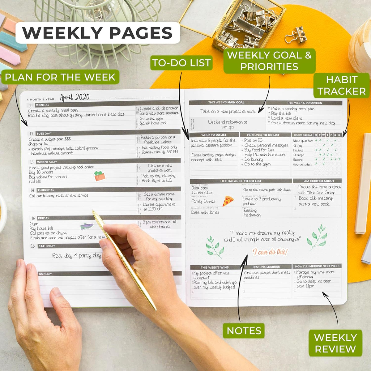 Clever Fox Planner PRO – Weekly & Monthly Life Planner to Increase Productivity, Time Management and Hit Your Goals, 8.5x11″ (Lime Green)