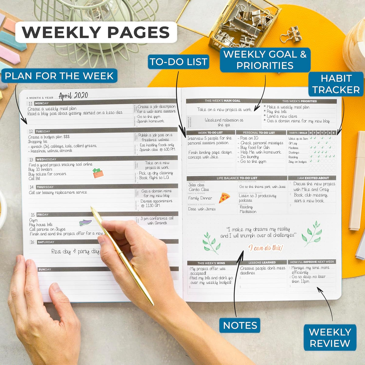 Clever Fox Planner PRO – Weekly & Monthly Life Planner to Increase Productivity, Time Management and Hit Your Goals, 8.5x11″ (Blue)