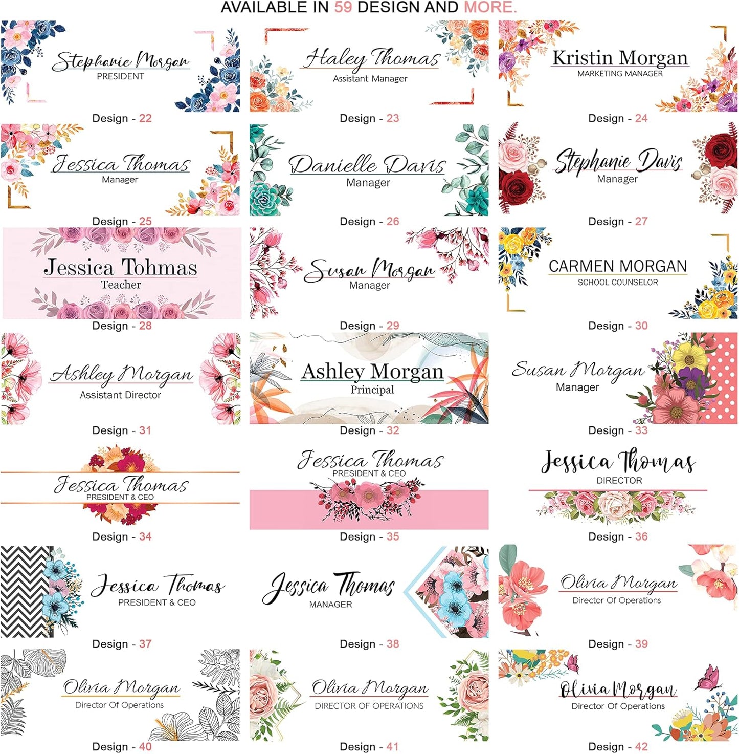Office Desk Name Plate Personalized | Custom Name Plates for Desks | Flowers Design On Clear Acrylic Glass | Office Desk Décor | Flower Floral