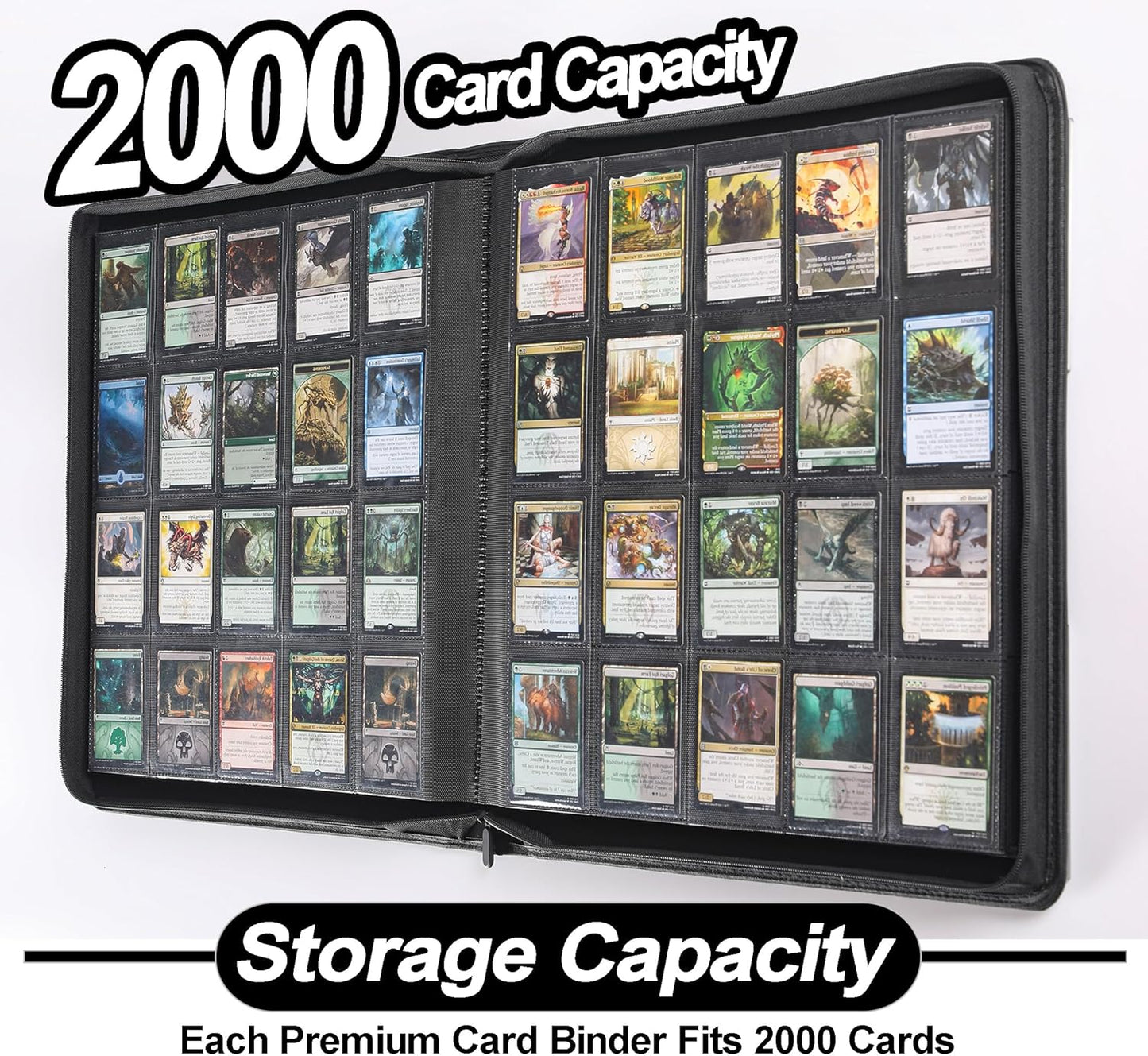 Premium 2000 Pocket Card Binder - 20 Pocket Trading Card Binder with Sleeves Fits 2000 Cards, Ringless Card Album for TCG - Model A，Classic Black