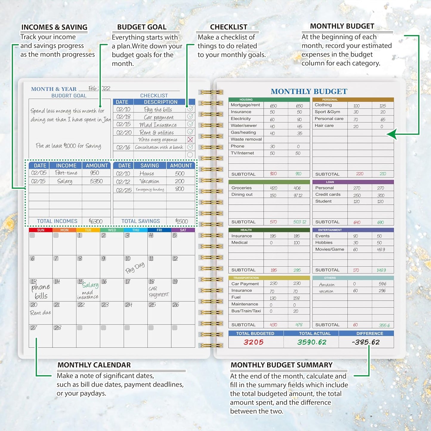 Budget Planner - Monthly Finance Organizer with Expense Tracker Notebook to Manage Your Money Effectively, Undated Finance Planner/Account Book, Start Anytimem,A5(8.6x5.9 inchs),100gsm Paper - blue