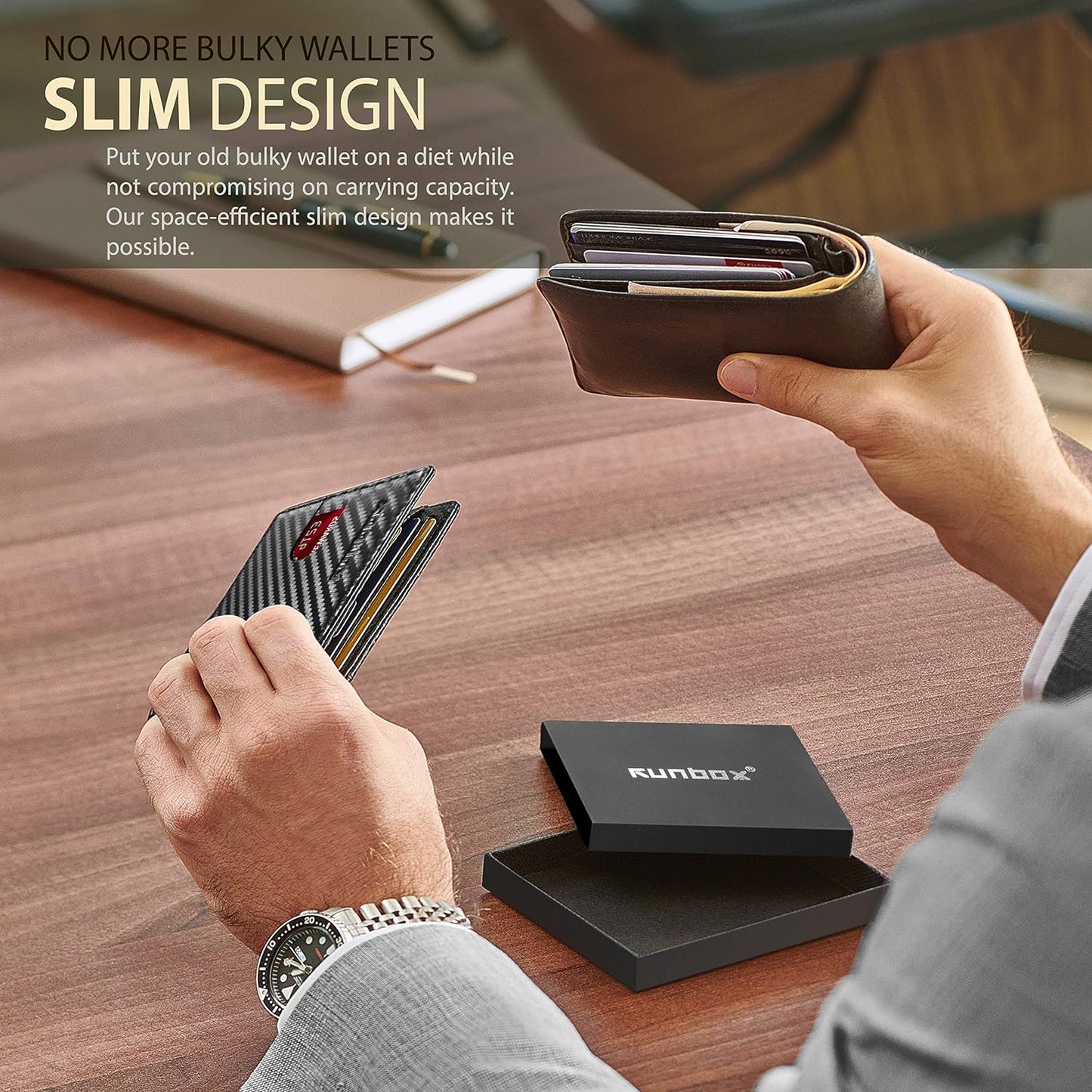Slim Wallet for Men Genuine Leather RFID Blocking Bifold Minimalist Front Pocket Mens Wallet with Money Clip Thin Gift Box