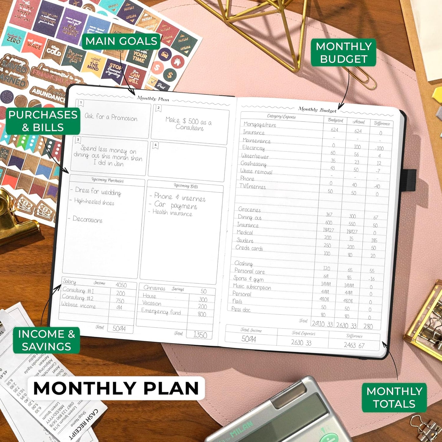 GoGirl Budget Planner – Monthly Financial Planner Organizer Budget Book. Expense Tracker Notebook Journal to Control Money, Compact (Black)