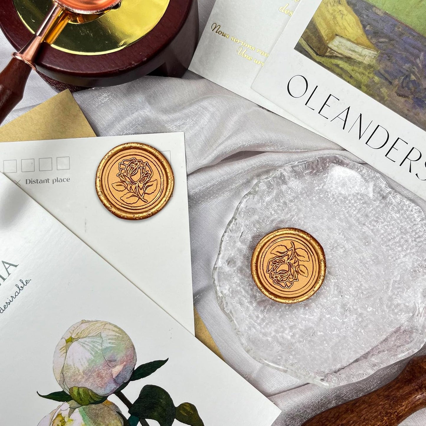 25Pcs Wax Seal Stickers Handmade Envelope Seals Self Adhesive Wax Stickers for Wedding Party Invitations, Envelope, Gift Wrap, Christmas(Rose Style, Antique Gold)