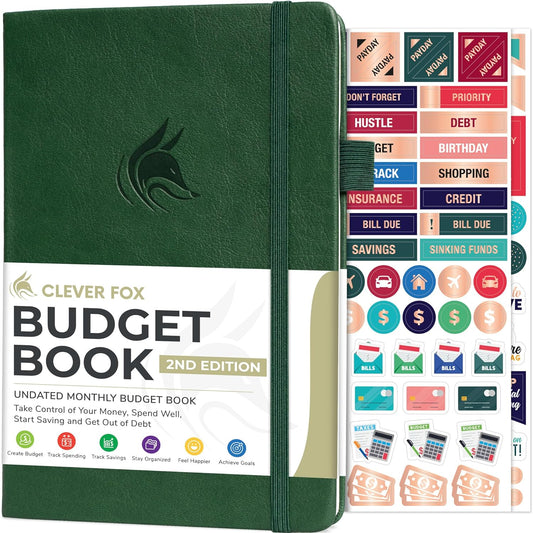 Clever Fox Budget Book 2.0 – Simple Budgeting Planner for Beginners – Financial Notebook with Money Spending, Debt & Bill Tracker (Dark Green)