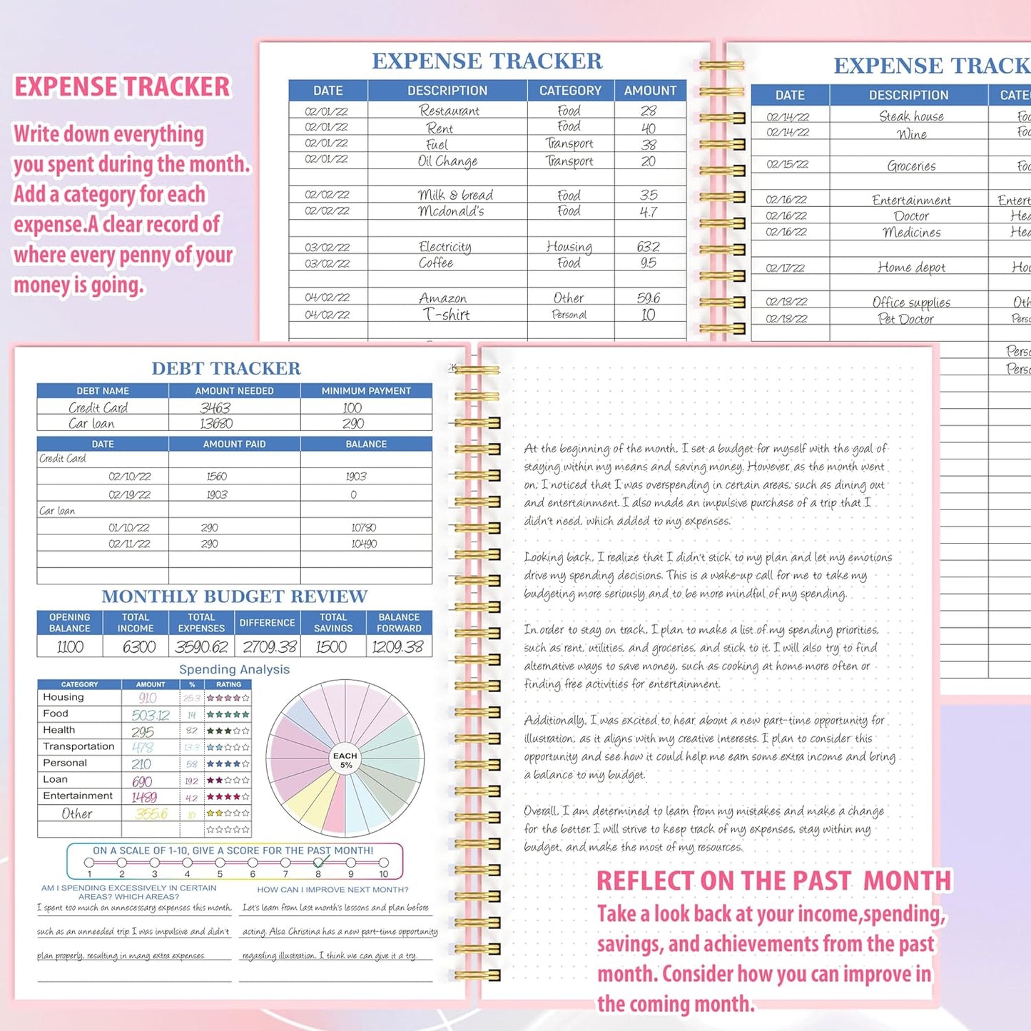 Budget Planner - Monthly Finance Organizer with Expense Tracker Notebook to Manage Your Money Effectively, Undated Finance Planner/Account Book, Start Anytimem,A5(8.6x5.9 inchs),100gsm Paper - Pink