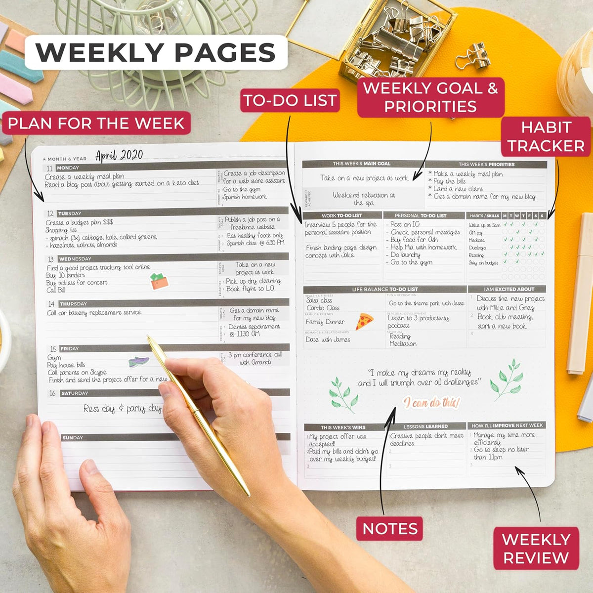 Clever Fox Planner PRO – Weekly & Monthly Life Planner to Increase Productivity, Time Management and Hit Your Goals, 8.5x11″ (Dark Pink)