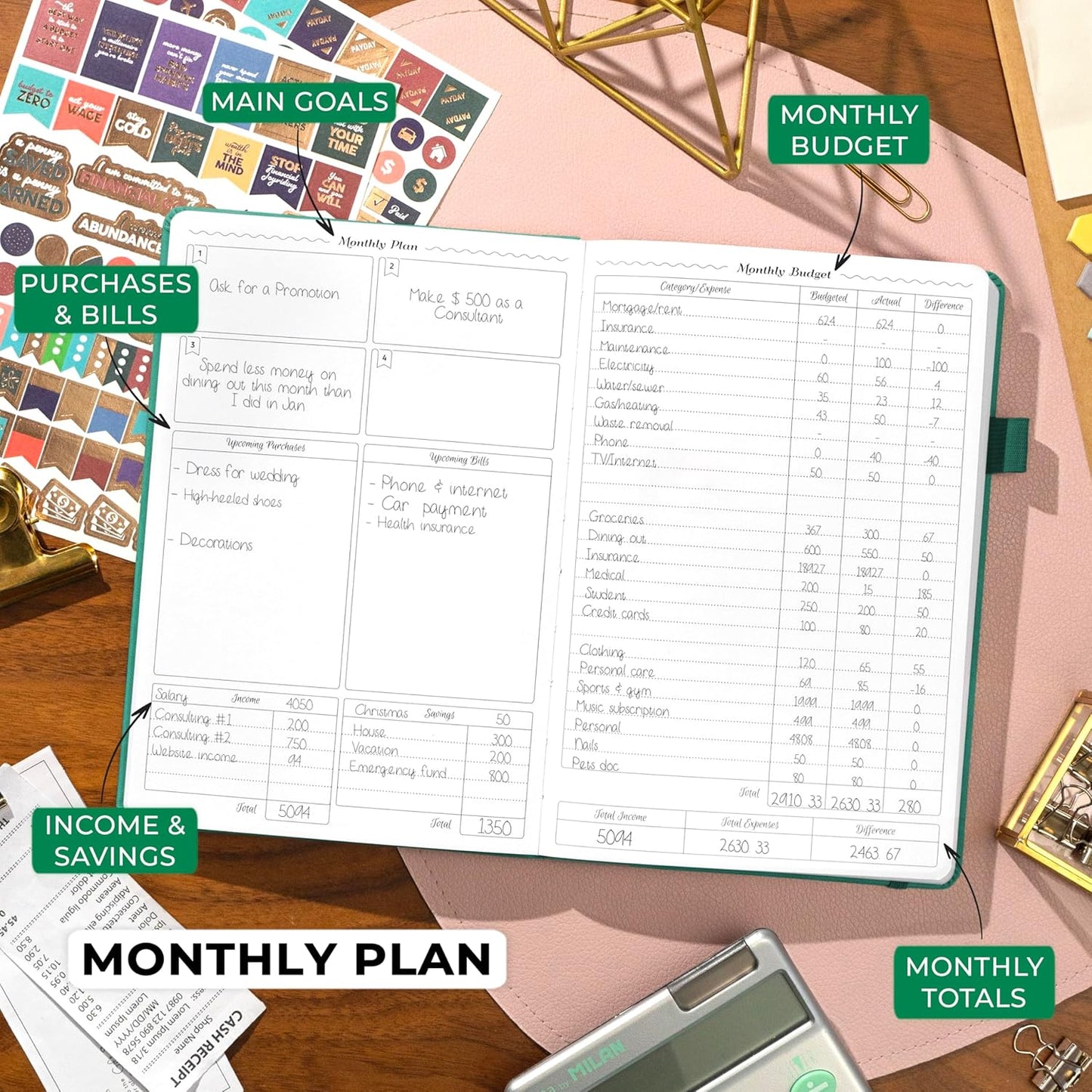 GoGirl Budget Planner – Monthly Financial Planner Organizer Budget Book. Expense Tracker Notebook Journal to Control Money, Compact (Emerald)