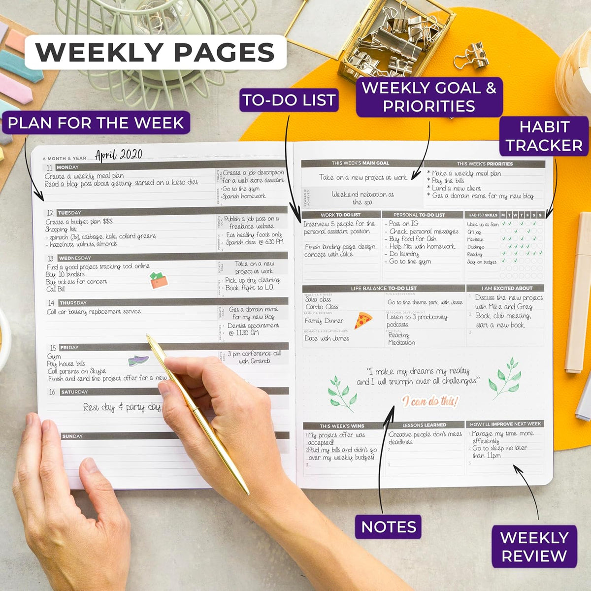 Clever Fox Planner PRO – Weekly & Monthly Life Planner to Increase Productivity, Time Management and Hit Your Goals, 8.5x11″ (Purple)