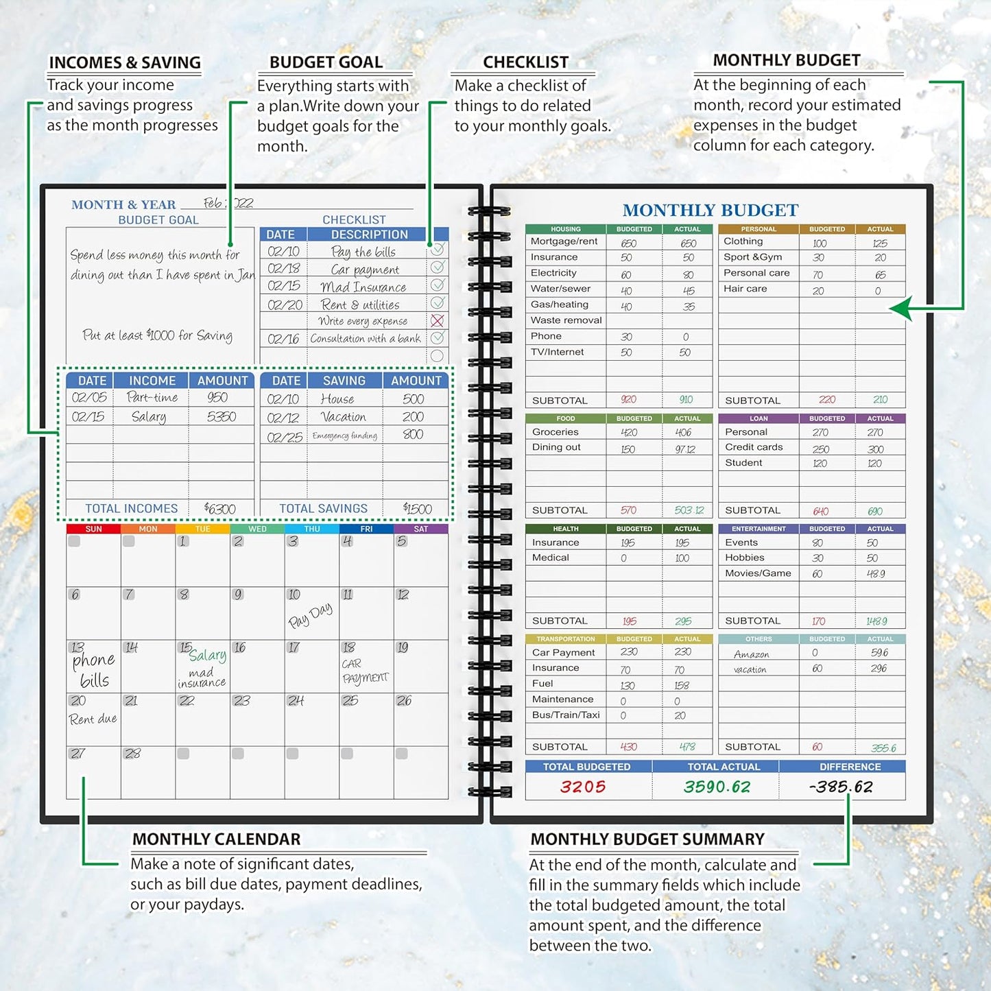 Budget Planner - Monthly Finance Organizer with Expense Tracker Notebook to Manage Your Money Effectively, Undated Finance Planner/Account Book, Start Anytimem,A5(8.6x5.9 inchs),100gsm Paper - Golden