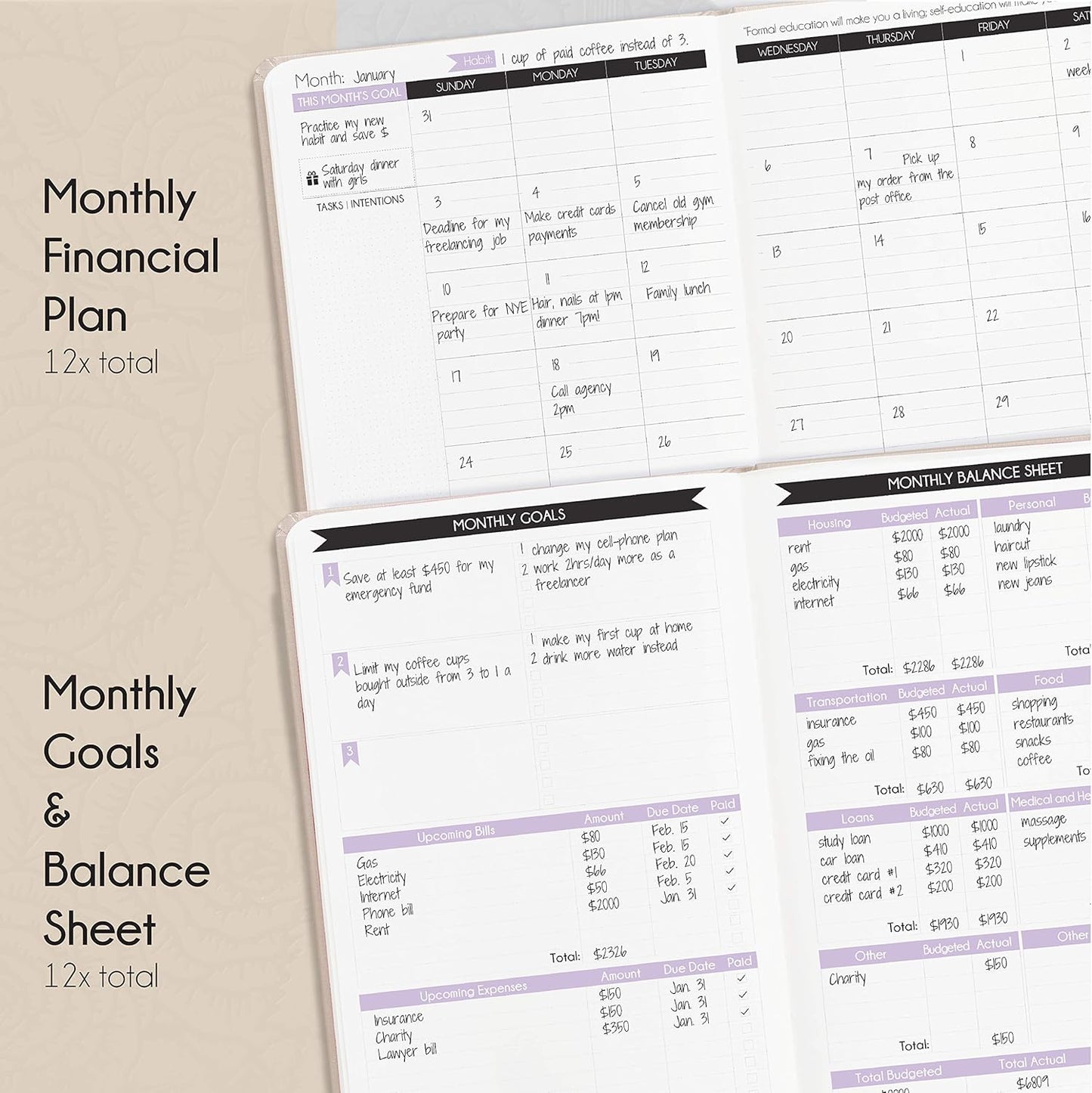 Financial Planner - Monthly Budget Planner & Monthly Bill Organizer | A 12-Month Journey to Financial Freedom | Bill Payment Tracker Organizer, Debt, Expense Tracker & Money Saving with Pockets
