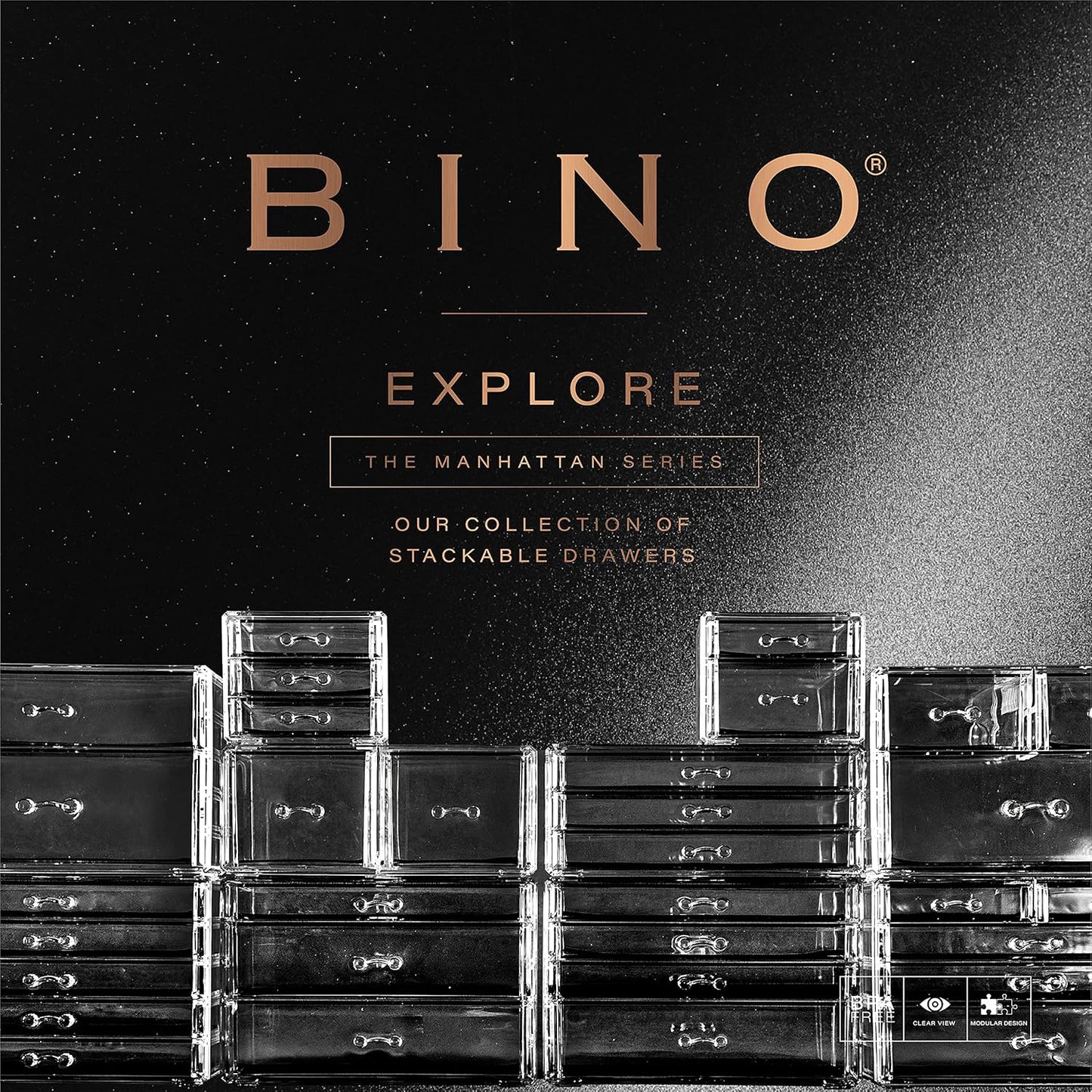 BINO THE MANHATTAN SERIES Acrylic Makeup Drawer Organizer- 3 Drawer Small | Clear Beauty Organizers and Storage| Cosmetic & Makeup Drawer| Home Organization| Jewelry & Vanity Accessories Drawer